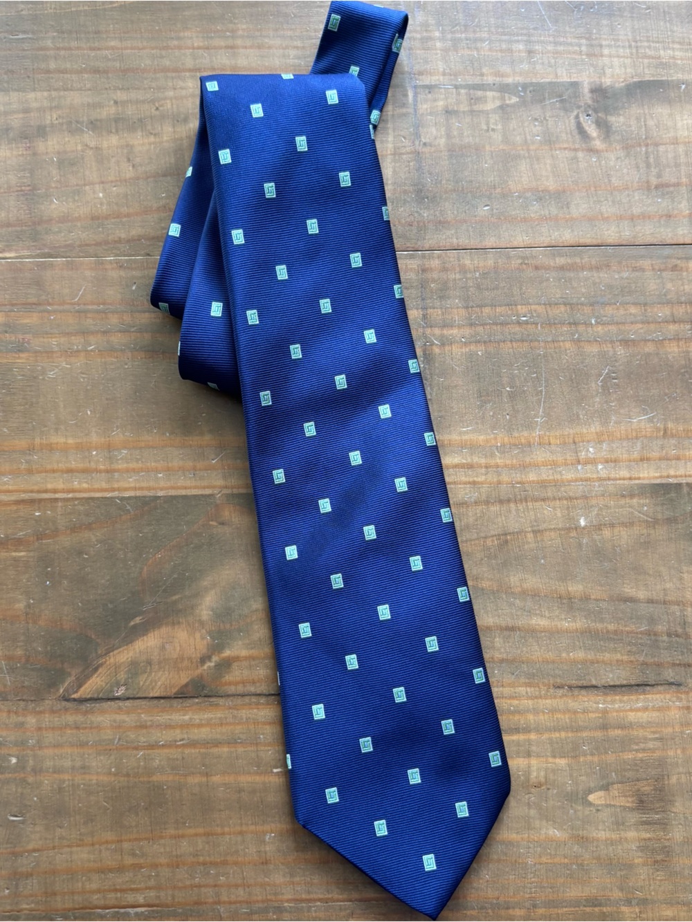 346 Brooks Brothers Navy Blue Green Geometric Square Italian Silk Tie-NWT-Preppy